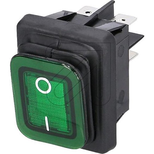 Einbau Wippenschalter IP65 schwarz/grün 22x30mm, mit Beleuchtung - EAN 4011644005784