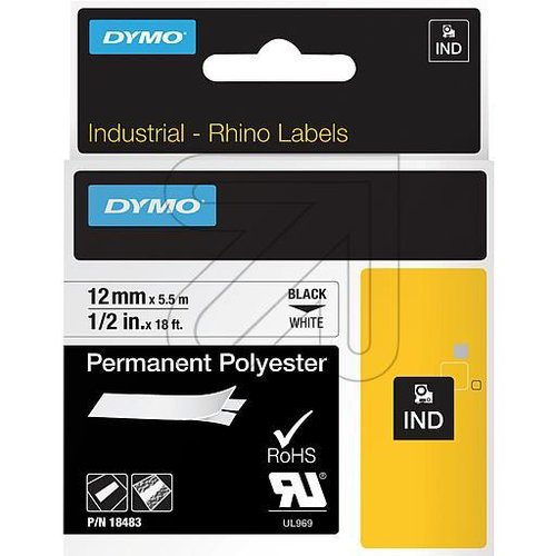 DYMO Industrie-Schriftband IND-Polyester, B12mm 18483 - schwarz auf weiss - EAN 071701184832