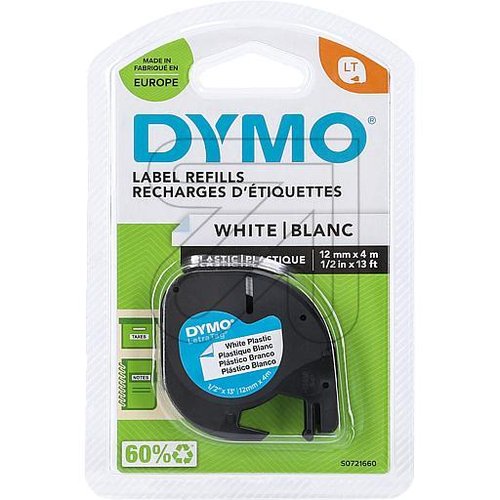 DYMO Schriftband LT-Kunststoff für LetraTag 91221 - schwarz auf weiss - EAN 5411313912211