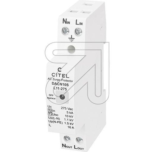 CITEL Kompakter einphasiger Überspannungsschutz T2+T3, 1 TE, DACN10S-L11-275 - EAN 3309450040206