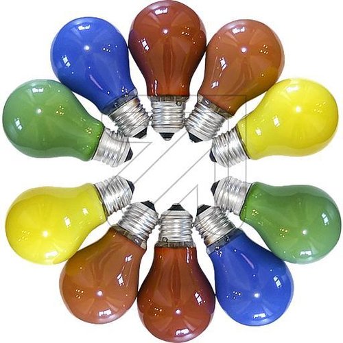 10er Set Glühlampen E27 15W farbig gemischt gg106293 (1 SET=10 Glühlampen) - EAN 4260272170498