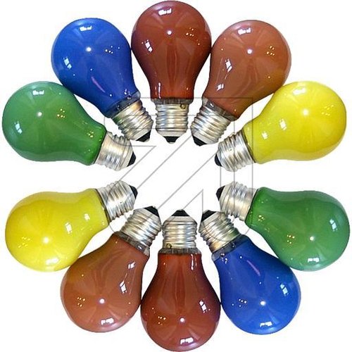 10er Set Glühlampen E27 25W farbig gemischt gg106081 (1 SET=10 Glühlampen) - EAN 4251351801211