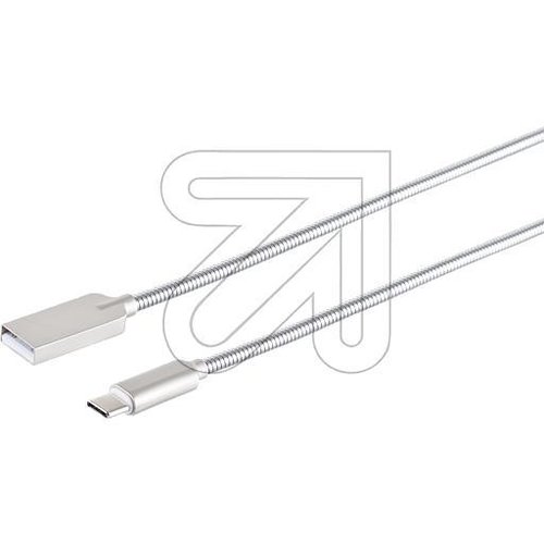 Metall-USB-Kabel USB A2.0 - USB C3.1, silber, 1,2m Lade-Sync-Kabel, 14-12020 - EAN 4017538113719